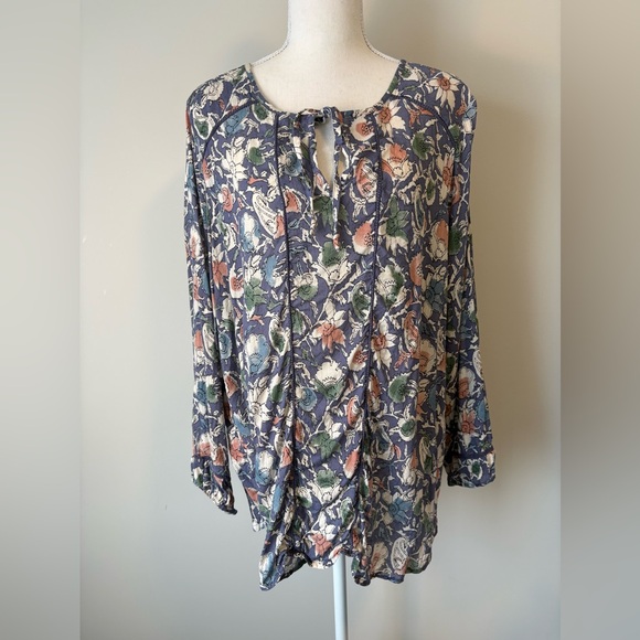 Lucky Brand Tops - Lucky Brand Floral Peasant Blouse Tie Neck 2X
